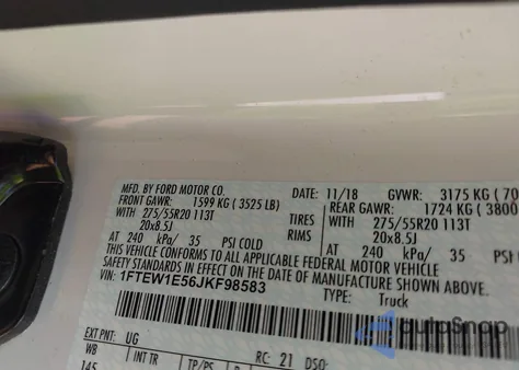 2018 Ford F-150 Lariat z USA, uszkodzony, nr VIN 1FTEW1E56JKF98583